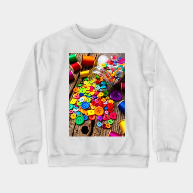 Jar Of Buttons And Thread Still Life Crewneck Sweatshirt by photogarry